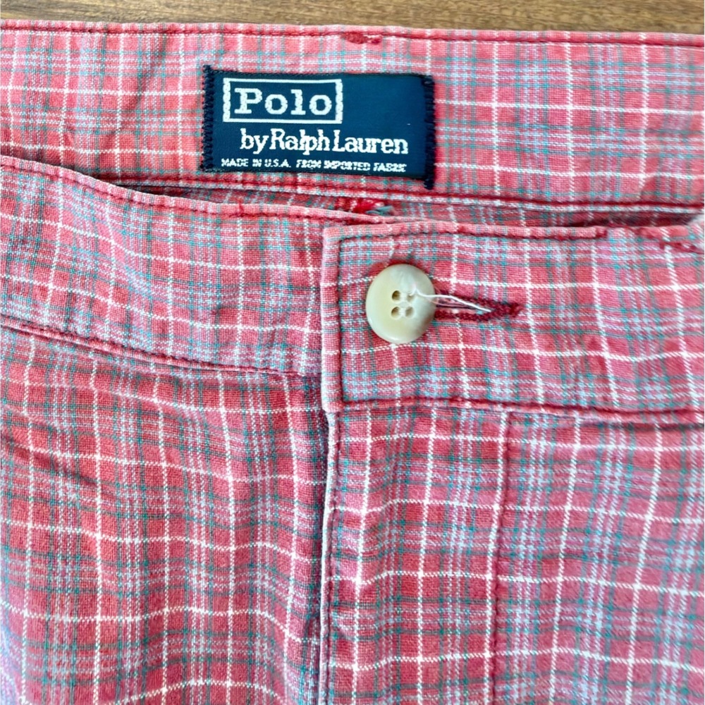 Vintage Polo Ralph Lauren Shorts Mens 34 USA Made Plaid Pleated 80s 90s Preppy